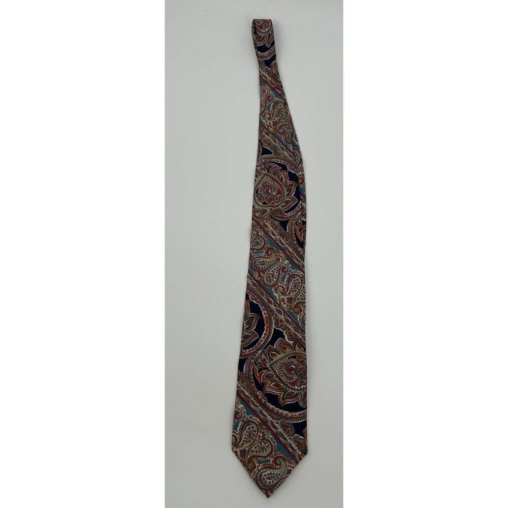 CHRISTIAN DIOR Monsieur Burgundy Multicolor Paisley Silk Necktie 57"L x 3.75"W - Picture 2 of 4